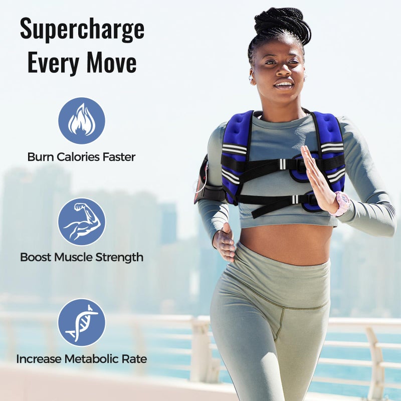 Zeerun Weighted Vest for Women & Men with Reflective Stripe and Adjustable Buckle, Comfortable & Durable Rucking Vest for Walking, Running & Strength Training, 15LBS-Blue - Image 2