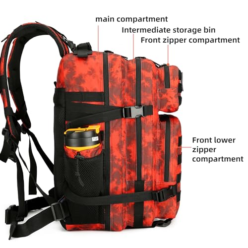 Lovelinks21 45L Tactical Assault Backpack 3 day assault pack with Molle Waterproof backpack Rucksack for Tactical Backpacks (Red water pattern) - Image 5