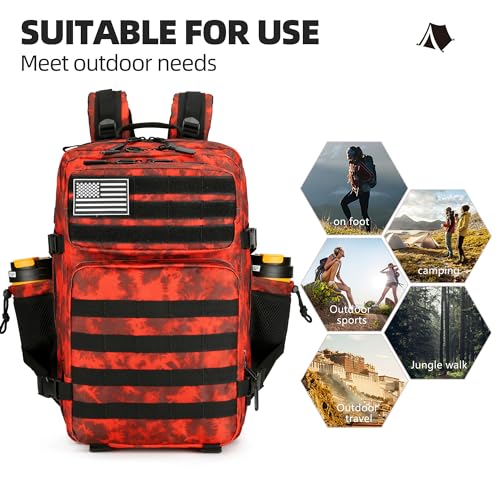 Lovelinks21 45L Tactical Assault Backpack 3 day assault pack with Molle Waterproof backpack Rucksack for Tactical Backpacks (Red water pattern) - Image 2