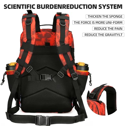 Lovelinks21 45L Tactical Assault Backpack 3 day assault pack with Molle Waterproof backpack Rucksack for Tactical Backpacks (Red water pattern) - Image 4