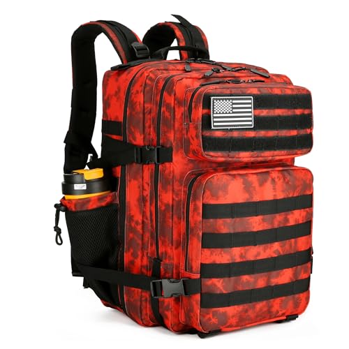 Lovelinks21 45L Tactical Assault Backpack 3 day assault pack with Molle Waterproof backpack Rucksack for Tactical Backpacks (Red water pattern) - Image 1