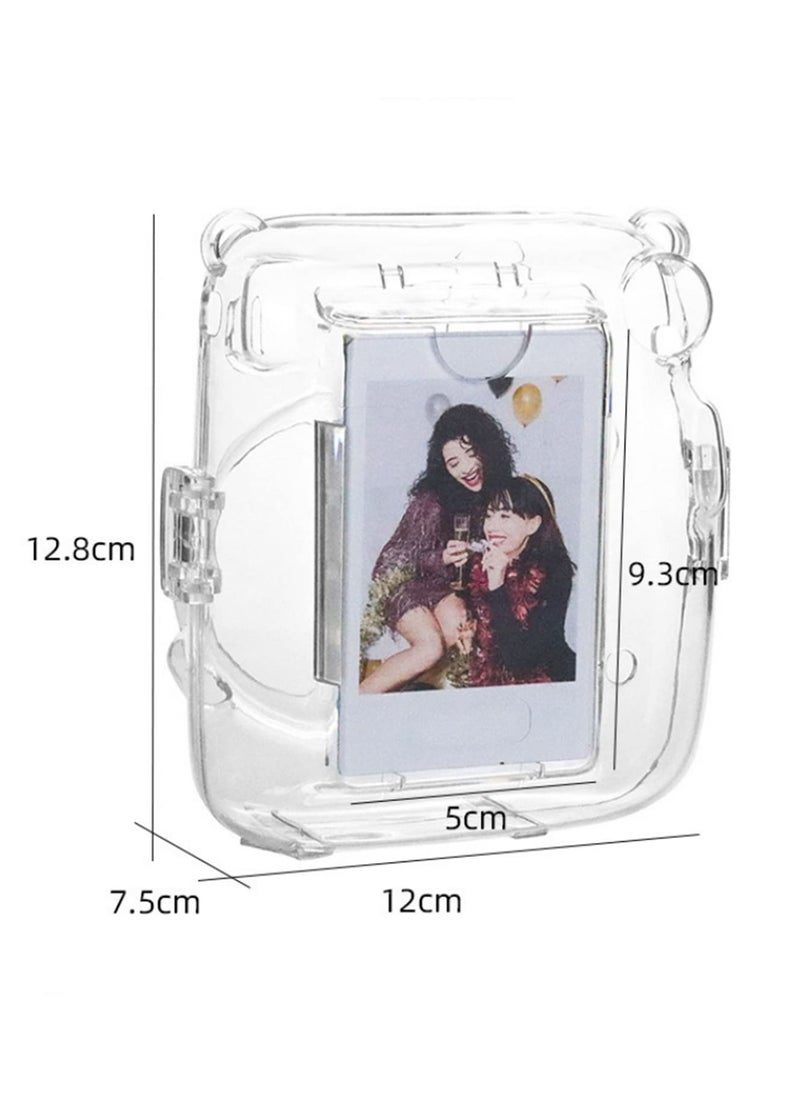 For Polaroid Instax Mini 11 Crystal Clear Protective Case Photo Storage Bag Shell Transparent Cover with Adjustable Strap and Built-in Film Pocket Waterproof Dustproof Shockproof Design