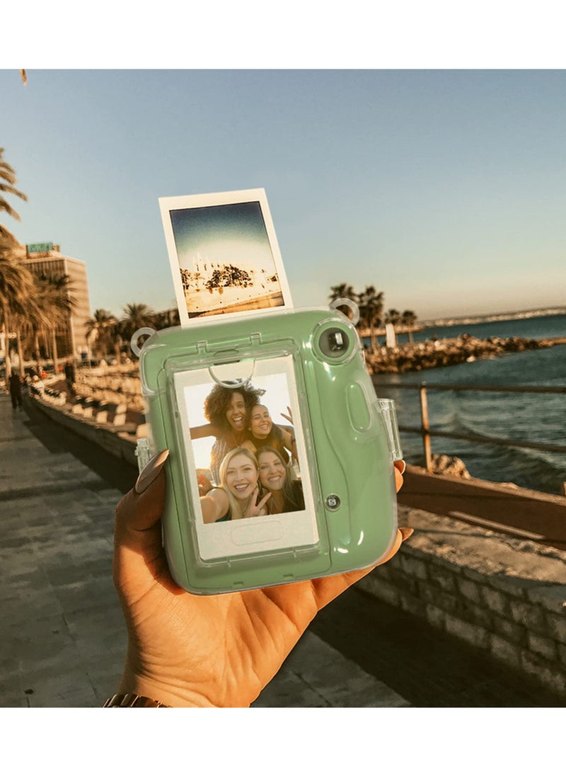 For Polaroid Instax Mini 11 Crystal Clear Protective Case Photo Storage Bag Shell Transparent Cover with Adjustable Strap and Built-in Film Pocket Waterproof Dustproof Shockproof Design