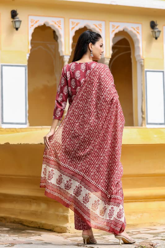 Vaamsi Women's Maroon Rayon Blend Paisley Straight Printed Kurta Pant With Dupatta Set | Office Wear Straight Kurta Set | Printed Salwar Suit For Women (VKSKD1030, M) - Image 3