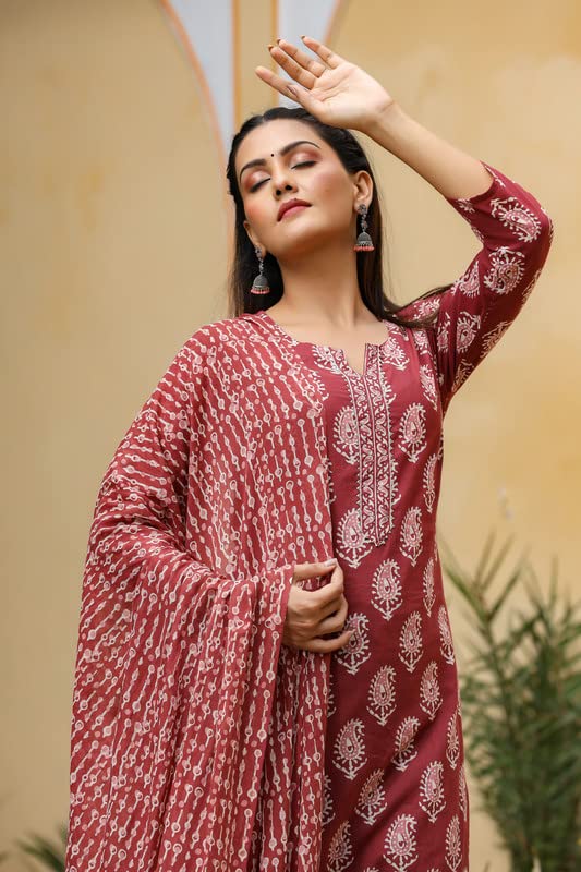 Vaamsi Women's Maroon Rayon Blend Paisley Straight Printed Kurta Pant With Dupatta Set | Office Wear Straight Kurta Set | Printed Salwar Suit For Women (VKSKD1030, M) - Image 4