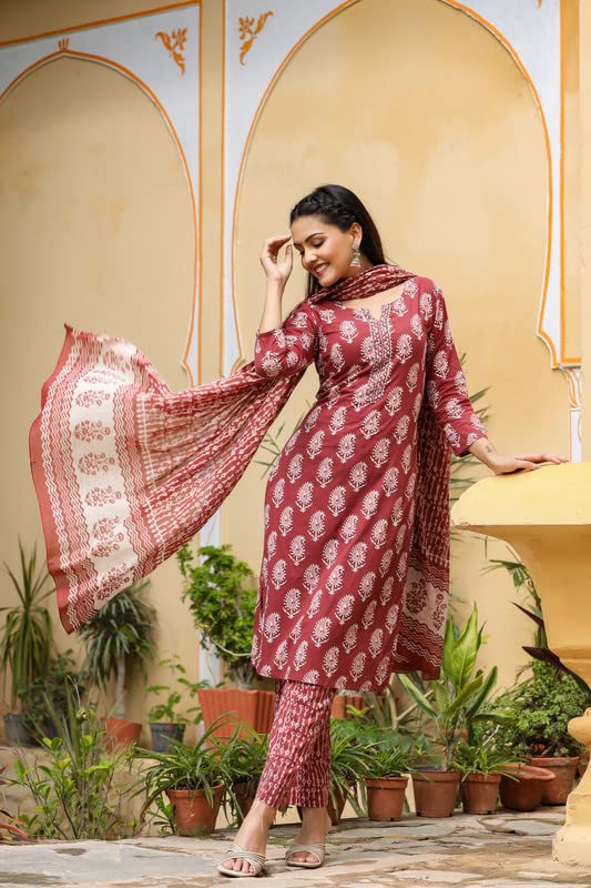Vaamsi Women's Maroon Rayon Blend Paisley Straight Printed Kurta Pant With Dupatta Set | Office Wear Straight Kurta Set | Printed Salwar Suit For Women (VKSKD1030, M) - Image 2