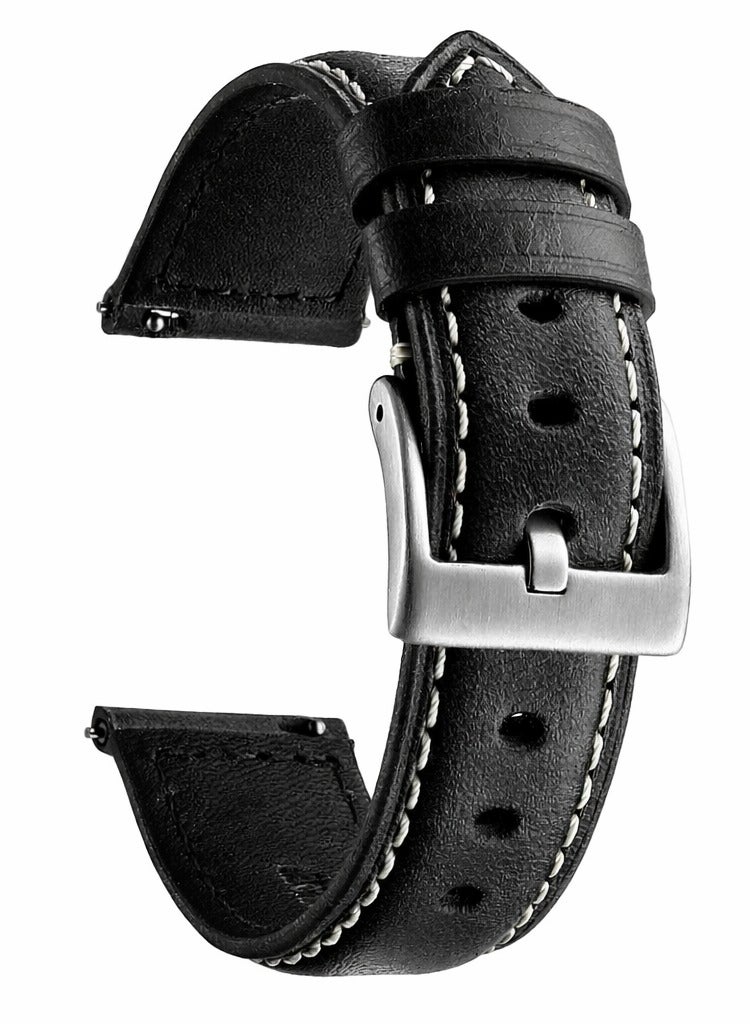 O Ozone Leather Strap for Samsung Galaxy Watch Ultra LTE 47mm / Galaxy Watch 3 45mm 22mm Genuine Leather Replacement Wristband - Black