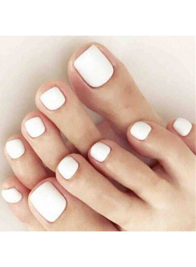 Outyua Solid Square Fake Toenails Matte Press on Toe Nails Short Acrylic False Toes Nails Cute Artificial Beach Full Cover Toenail White for Women 24 Pcs (White) - Image 2