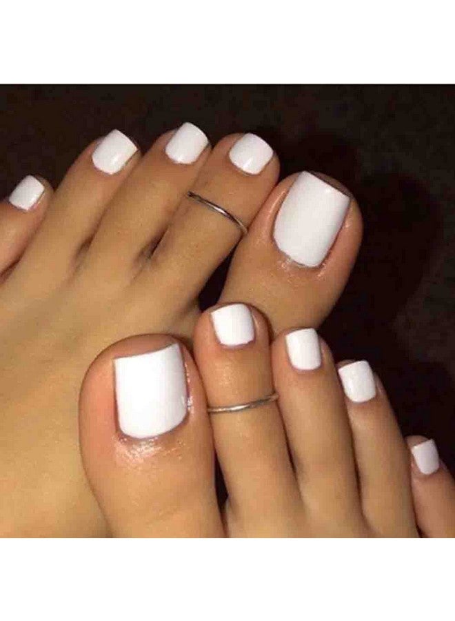 Outyua Solid Square Fake Toenails Matte Press on Toe Nails Short Acrylic False Toes Nails Cute Artificial Beach Full Cover Toenail White for Women 24 Pcs (White) - Image 1