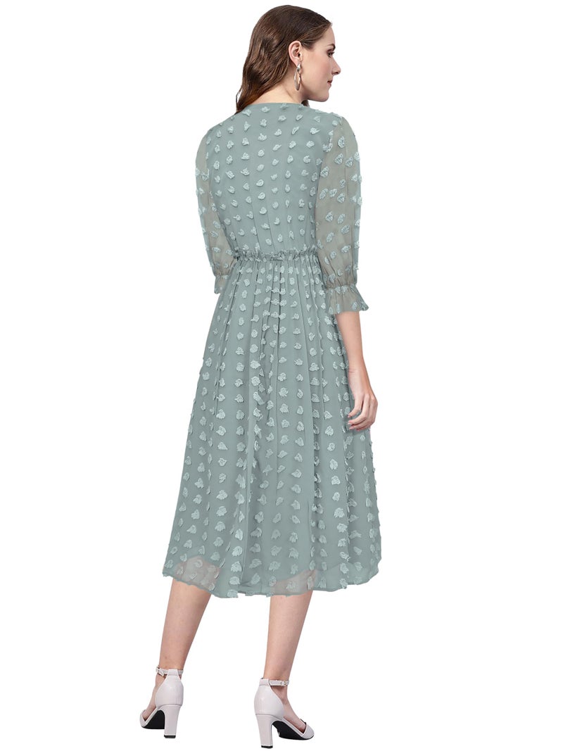 Toochki Women's Sea Green Dobby Georgette Woven Fit & Flared Western Dress | Dress for Women | A line Dress | Winter Dress | Western Dress | Latest Women Dress | Trendy Dress | Midi Dress - Image 5