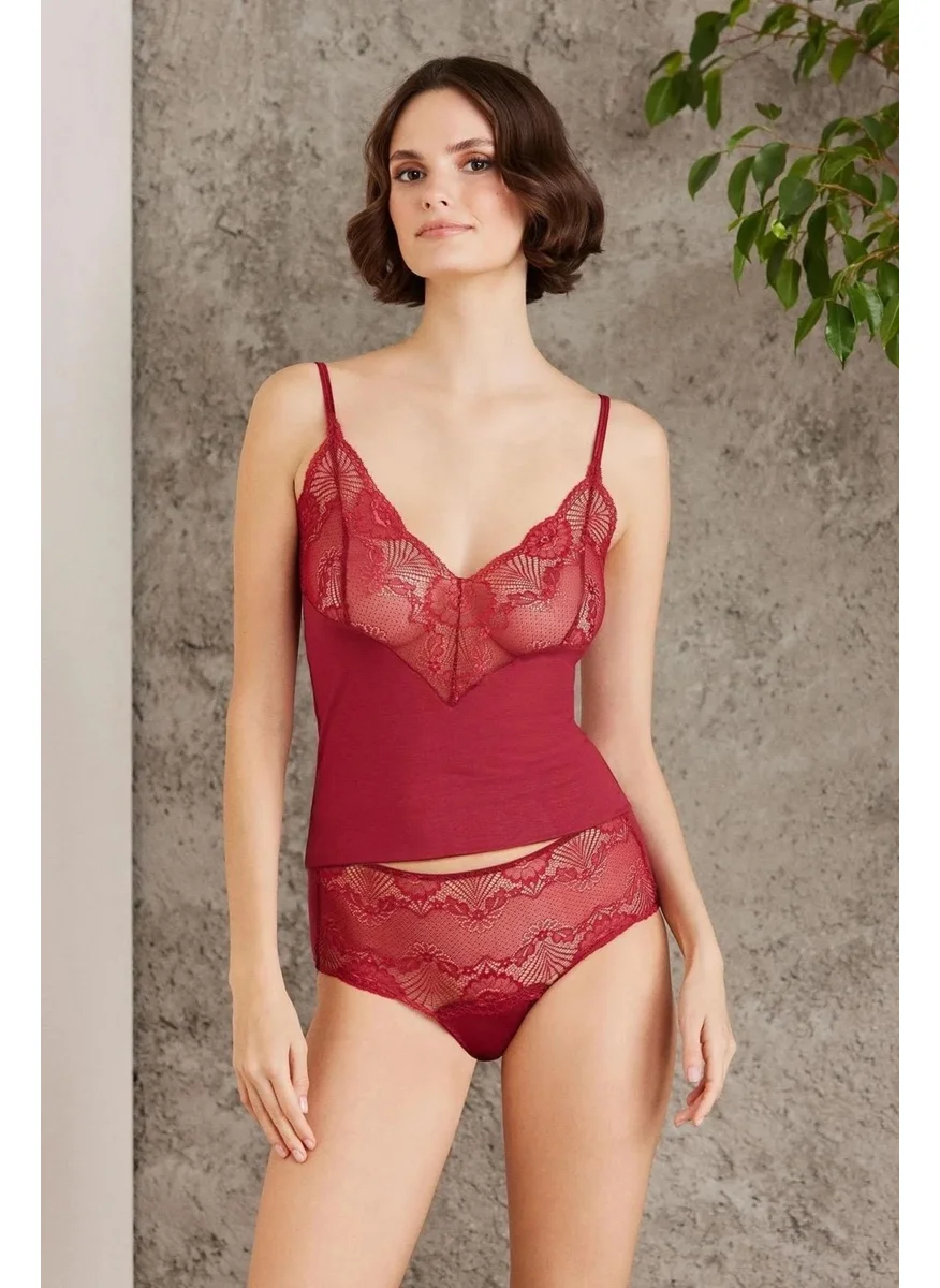 بيير كاردان 360 Women's Thong Undershirt Panties Set - Burgundy