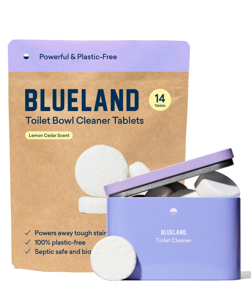 BLUELAND Toilet Bowl Cleaner Tablets, Starter Set, 14 Count with Tin, Lemon Cedar, Plastic-Free, No Harsh Chemicals, Plant-Based - Image 1