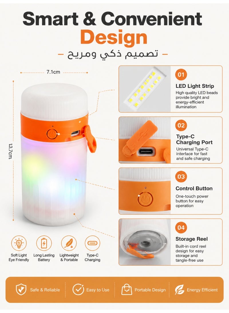 مصباح جو متعدد الوظائف للتخييم في الهواء الطلق، مصباح RGB قابل لإعادة الشحن مع أضواء خيطية قابلة للسحب - Image 5