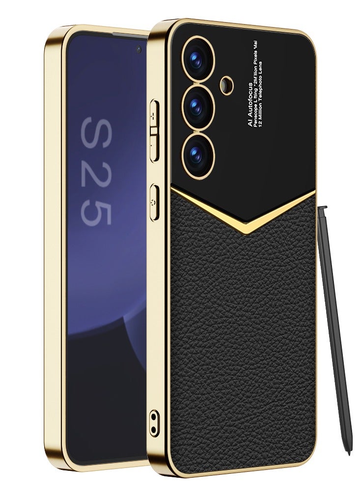 GKK Luxury Leather Case for Samsung Galaxy S25 Plus (2025) ,Electroplated Ultra-Thin, Anti-Drop, All-Round Protection Phone Cover Support Wireless Charging with Pen Slot Design - Pen Not Included  - Image 1