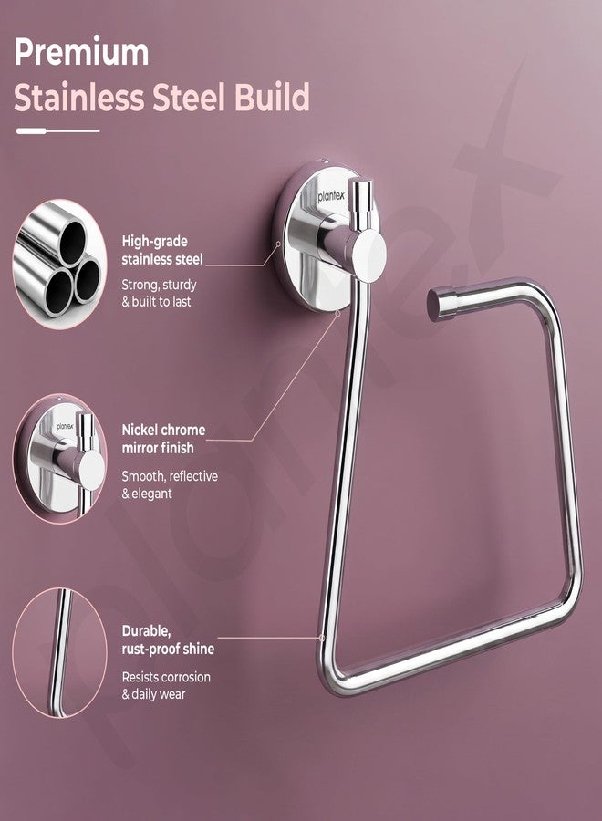 Plantex Stainless Steel Towel Ring for Bathroom/Napkin-Towel Hanger/Wash Basin/Bathroom Accessories - (Chrome-Rectangle) - Pack of 1 - Image 5