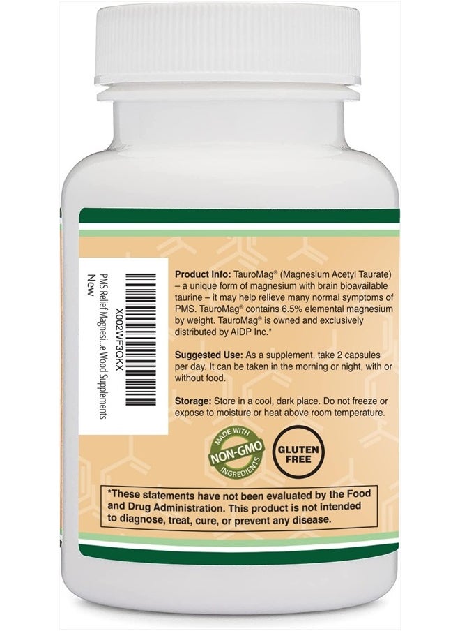 Double Wood Supplements - Magnesium Acetyl-Taurate (ATA MG, TauroMag) Novel and Patented Form of Magnesium for PMS and Cramp Relief (60 Capsules, 350mg) PMS Relief Magnesium Supplement by Double Wood Supplements - Image 1