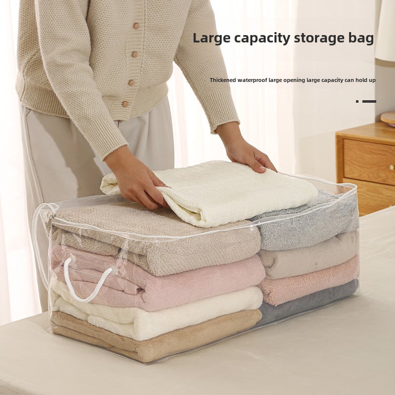 Quilt storage bag household transparent wardrobe large capacity clothes quilt storage box clothing moving packing bag artifact(Transparent large size) - Image 2