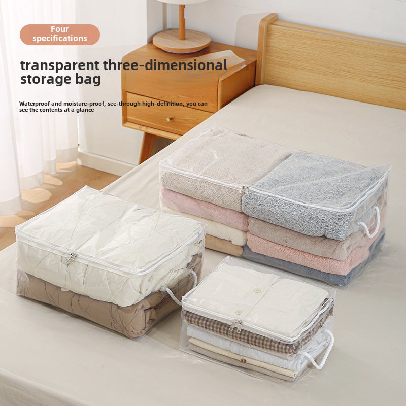 Quilt storage bag household transparent wardrobe large capacity clothes quilt storage box clothing moving packing bag artifact(Transparent large size) - Image 3