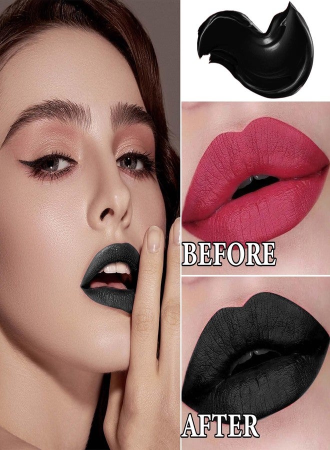 DuoZeng Black Matte Lipstick,2 Pcs Black Matte Lip Liner and Liquid Lipstick Set,Waterproof Long Lasting Lip Gloss Stain,Matte Liquid Lipstick for Women,Non-Stick Cup Non-Fading Liquid Lip Liner Lipgloss Set - Image 3