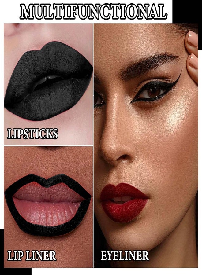 DuoZeng Black Matte Lipstick,2 Pcs Black Matte Lip Liner and Liquid Lipstick Set,Waterproof Long Lasting Lip Gloss Stain,Matte Liquid Lipstick for Women,Non-Stick Cup Non-Fading Liquid Lip Liner Lipgloss Set - Image 4