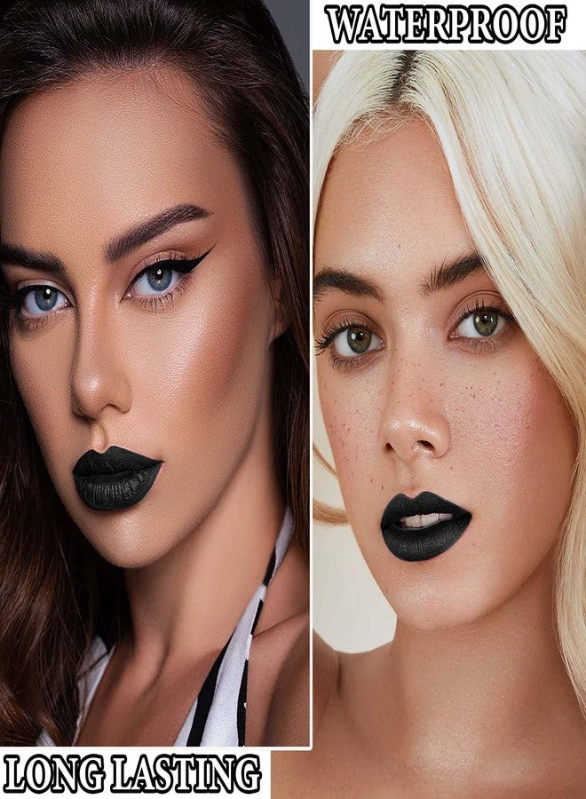 DuoZeng Black Matte Lipstick,2 Pcs Black Matte Lip Liner and Liquid Lipstick Set,Waterproof Long Lasting Lip Gloss Stain,Matte Liquid Lipstick for Women,Non-Stick Cup Non-Fading Liquid Lip Liner Lipgloss Set - Image 5