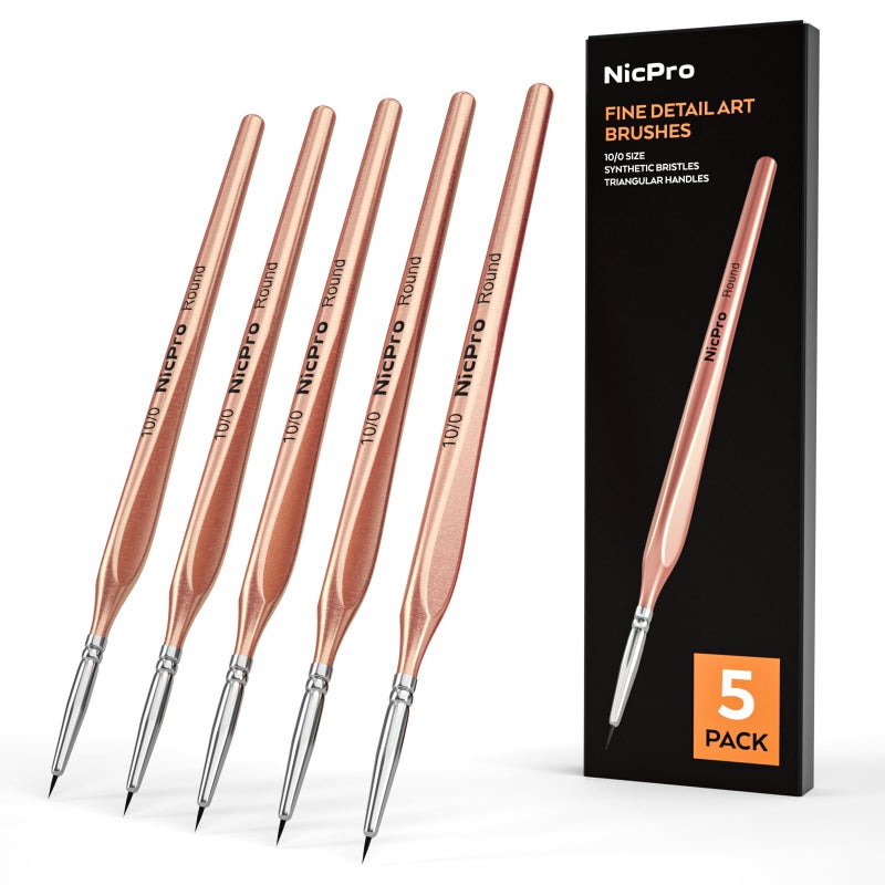 Nicpro Detail Paint Brushes 5 PCS Aesthetic Extreme Fine Tip 10/0 Professional Miniature Painting Artist Brush Set for Micro Watercolor Oil Acrylic Craft Models Rock Army Paint by Number for Adult - Image 1