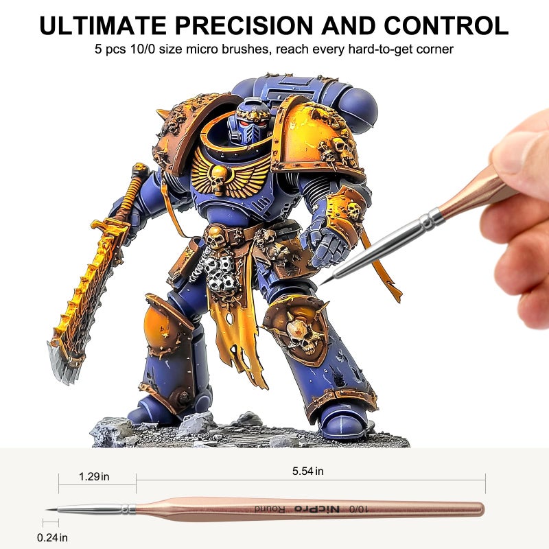 Nicpro Detail Paint Brushes 5 PCS Aesthetic Extreme Fine Tip 10/0 Professional Miniature Painting Artist Brush Set for Micro Watercolor Oil Acrylic Craft Models Rock Army Paint by Number for Adult - Image 4