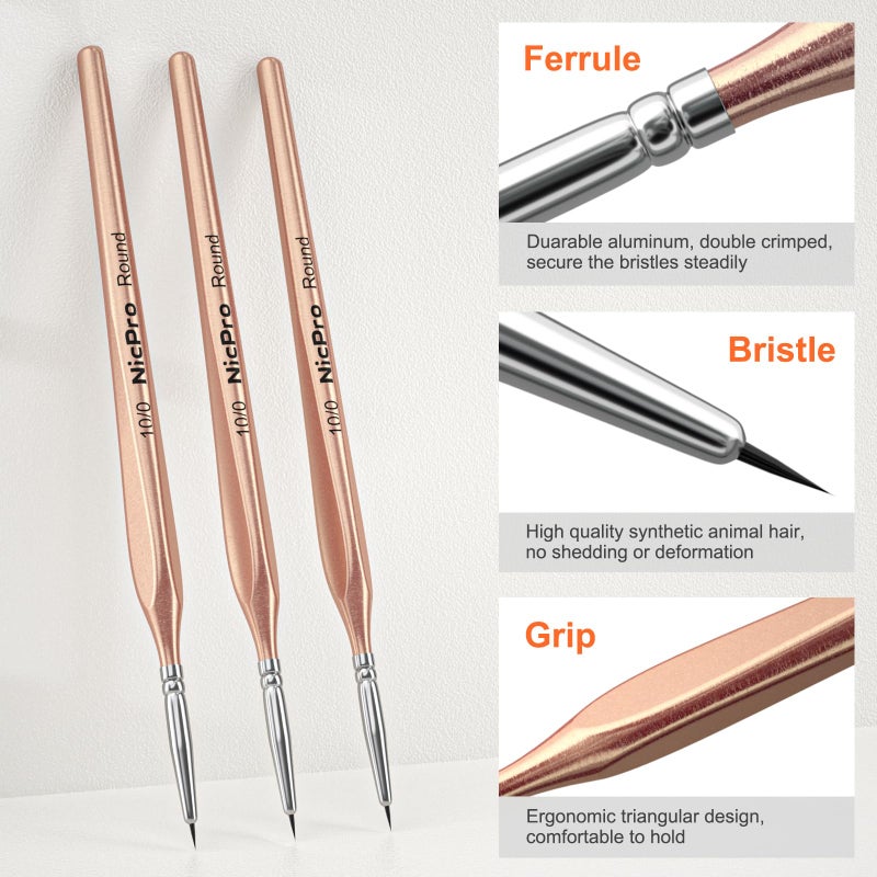 Nicpro Detail Paint Brushes 5 PCS Aesthetic Extreme Fine Tip 10/0 Professional Miniature Painting Artist Brush Set for Micro Watercolor Oil Acrylic Craft Models Rock Army Paint by Number for Adult - Image 2