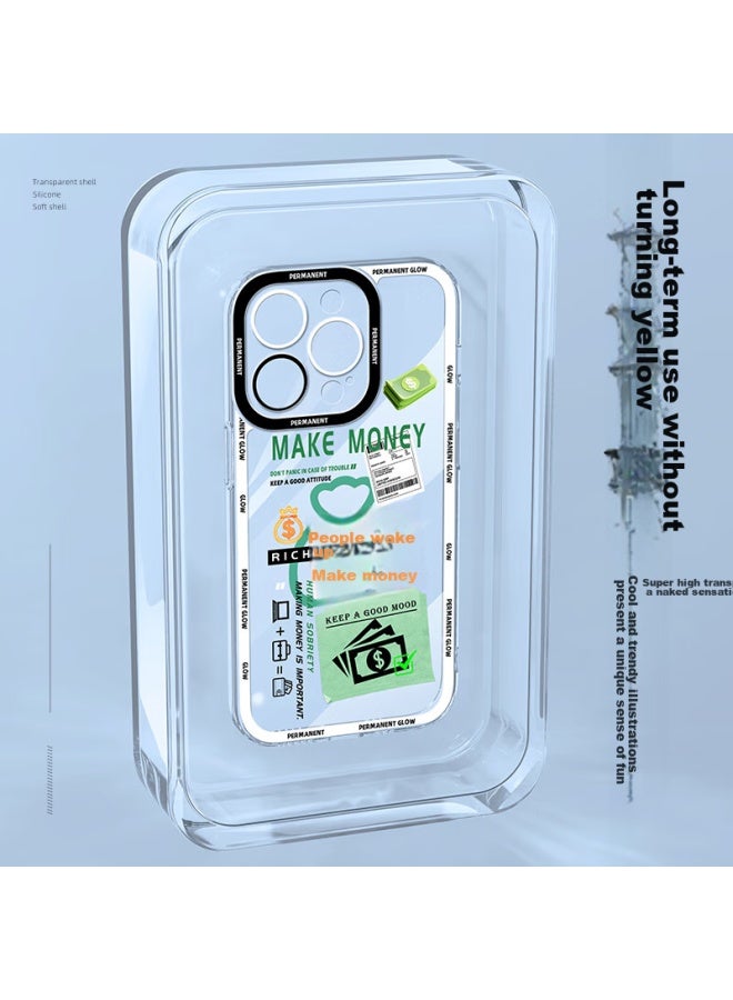 Xp Compatible Iphone 14 Pro Max Case, Full Lens Protection, Apple 14 Pro Max Transparent Soft Shell, Heat Dissipation Silicone, Shockproof For Men And Women, Premium Feel - White Frame Clear Mind Money-making - Image 2