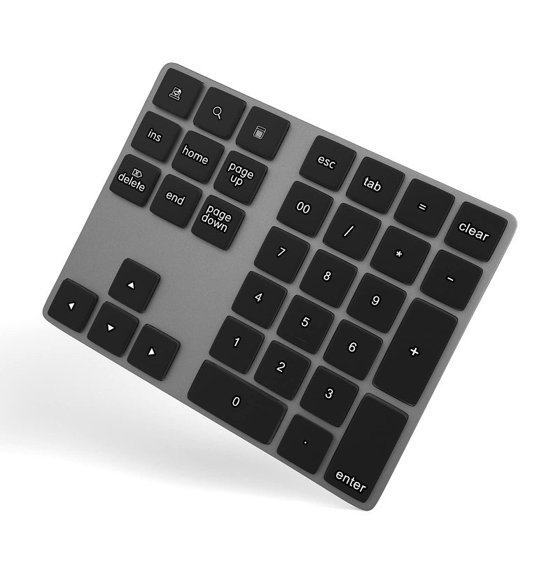 Foloda Bluetooth Numeric Keypad, Aluminum Rechargeable 34-Keys Wireless Number Pad External 10 Keys Numpad Data Entry Compatible for Laptop MacBook Mac Windows - Image 1