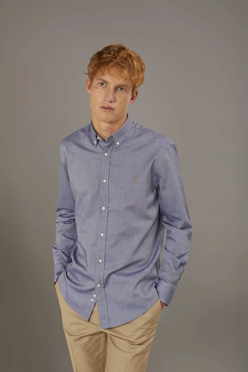 Washed shirt button down collar comfrot - DK Blue