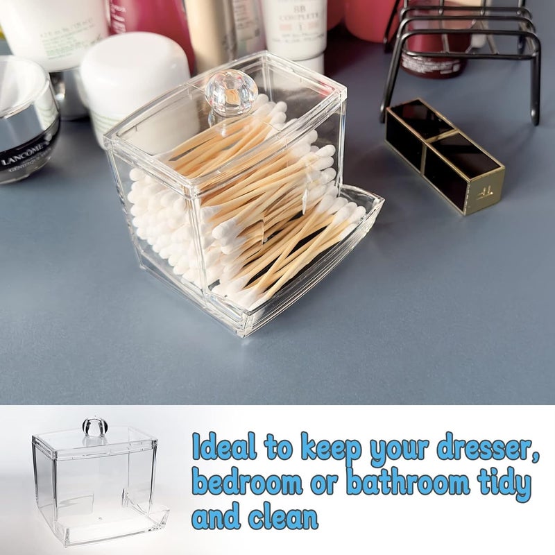 Cyrox Cotton Pad Container Swab Dispenser Holder Cotton Buds Ball Dispenser Makeup Storage Box Case Container with Lid Countertop Bathroom Dressing Table Organizer (1Pcs) - Image 5