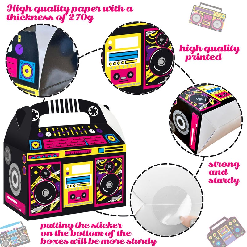 umoni 80s 90s Party Supplies Boombox Favor Boxes Radio Birthday Party Decorations 12PCS Radio Treat Boxes 1980s Party Favor Gable Gift Box for Retro Music Theme Party Decor - Image 3