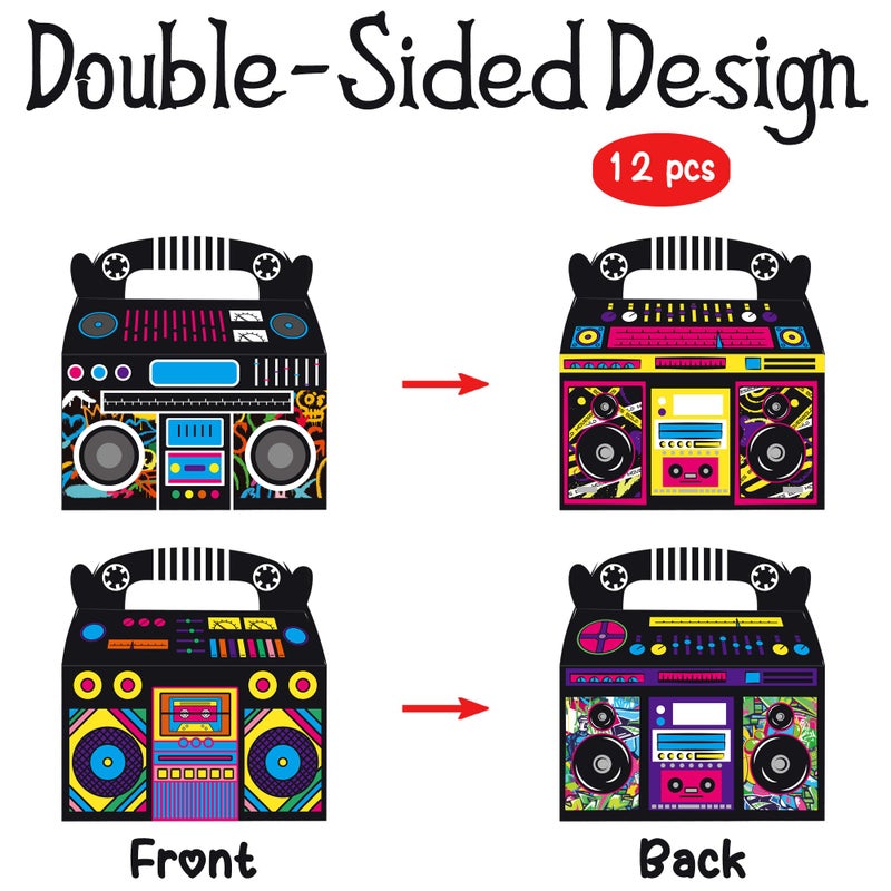 umoni 80s 90s Party Supplies Boombox Favor Boxes Radio Birthday Party Decorations 12PCS Radio Treat Boxes 1980s Party Favor Gable Gift Box for Retro Music Theme Party Decor - Image 4