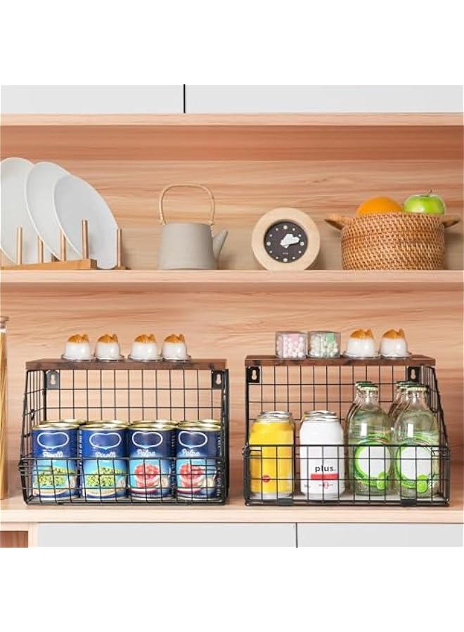 MIXDE Fruit Basket, Stackable Wall Mounted Fruit Baskets, Potato Basket Onion Storage for Kitchen, Hanging Wire Basket with Wood Lid, 2-Tier Vegetable Organizer Kitchen Countertop Organization - Image 3