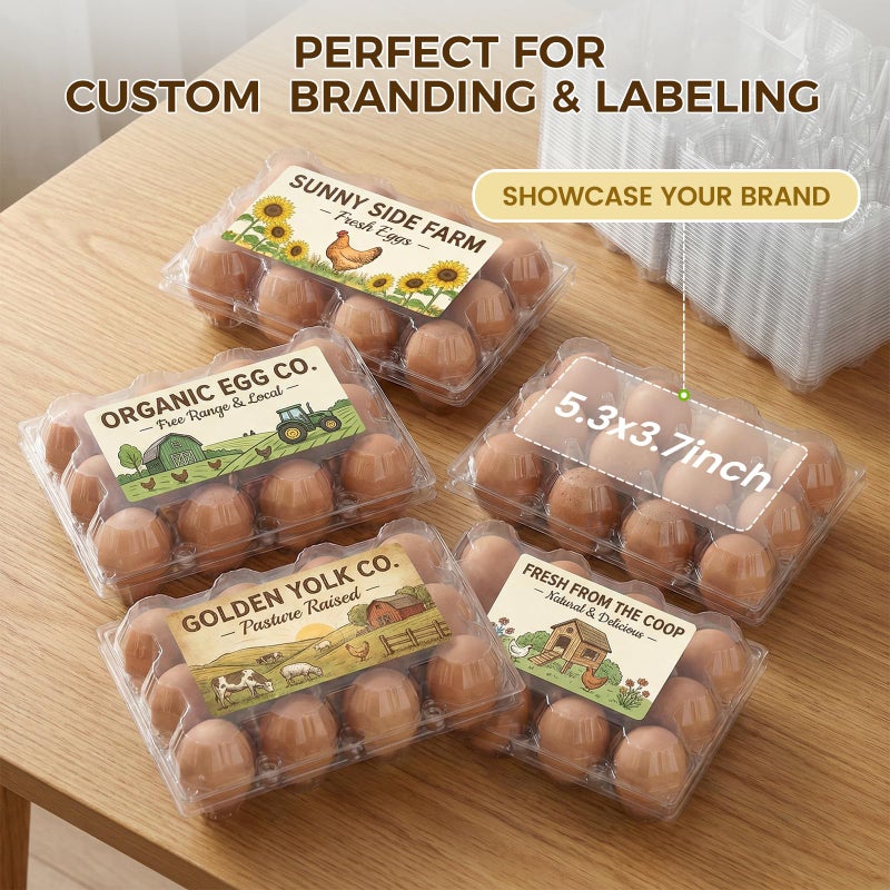 HAKSEN 60 PCS 12 Count Plastic Egg Cartons, with 60PCS Date Labels, Clear Reusable Egg Containers Holds for Fresh Medium Eggs Storage, Suitable for Farms, Family, Markets Display - Image 4