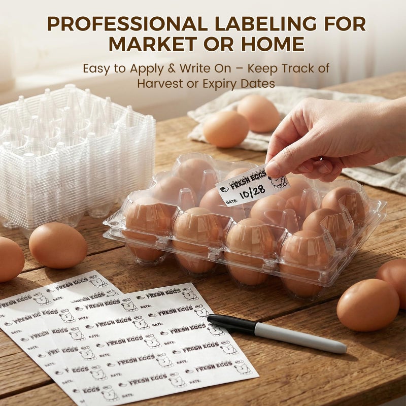 HAKSEN 60 PCS 12 Count Plastic Egg Cartons, with 60PCS Date Labels, Clear Reusable Egg Containers Holds for Fresh Medium Eggs Storage, Suitable for Farms, Family, Markets Display - Image 5