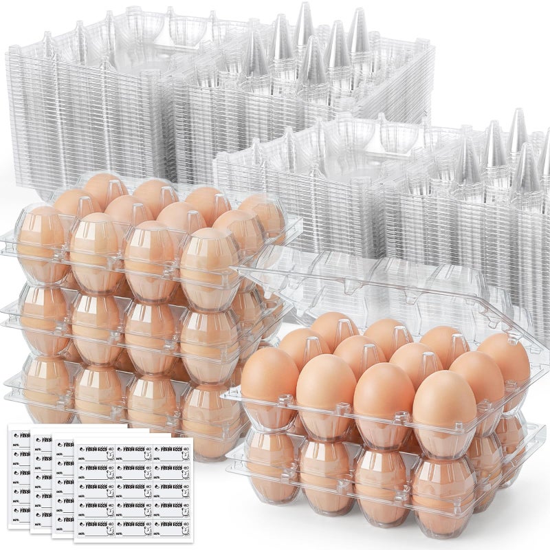 HAKSEN 60 PCS 12 Count Plastic Egg Cartons, with 60PCS Date Labels, Clear Reusable Egg Containers Holds for Fresh Medium Eggs Storage, Suitable for Farms, Family, Markets Display - Image 1