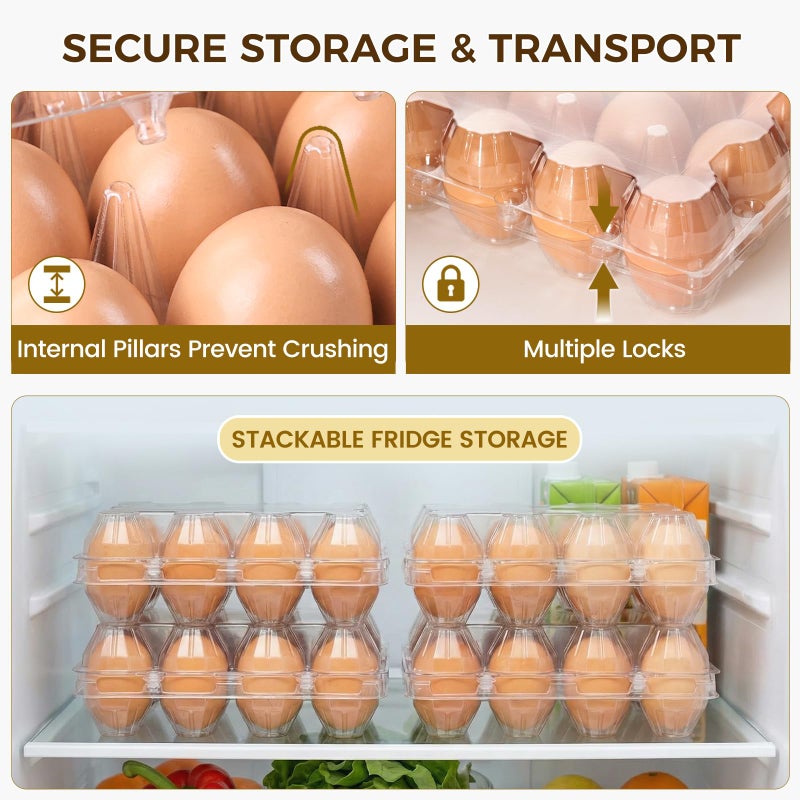 HAKSEN 60 PCS 12 Count Plastic Egg Cartons, with 60PCS Date Labels, Clear Reusable Egg Containers Holds for Fresh Medium Eggs Storage, Suitable for Farms, Family, Markets Display - Image 3