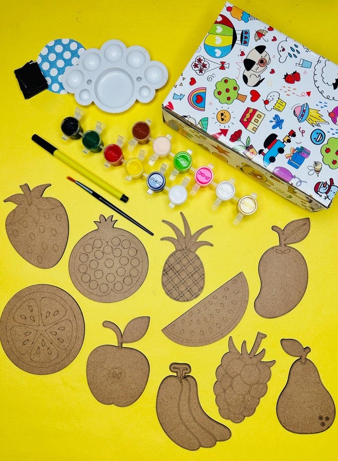 Haplap Kit DIY Magnet Paint Kit | Art & Craft Kit for Kids | 10 Pre-Marked Wooden Cutouts for Fridge Magnets | 16 Acrylic Paints, Brush, Palette & Magnets | Ideal for All Kinds of Painting & Kids DIY Projects (Fruits) - Image 1