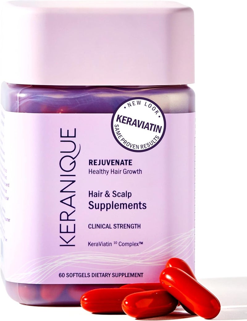 Keranique KeraViatin Hair  Scalp Health Supplement Clinical Strength Biotin Vitamin B 120 Softgels60 Count Pack of 2 - Image 1