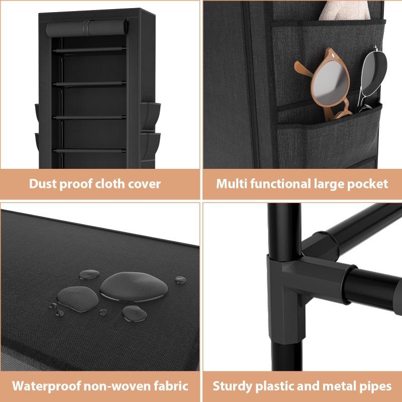 VTRIN Vertical Narrow Shoe Rack Organizer 10 Tier Tall Shoe Shelf Holds 20-22 Pairs with Non-Woven Dustproof Cover for Closet, Entryway Black - Image 4