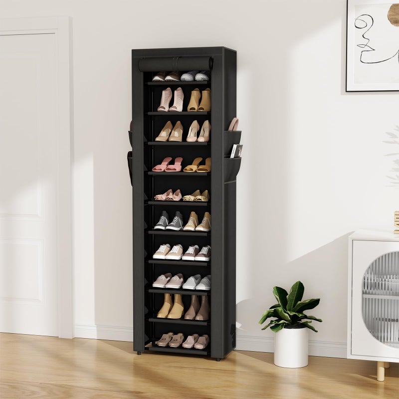 VTRIN Vertical Narrow Shoe Rack Organizer 10 Tier Tall Shoe Shelf Holds 20-22 Pairs with Non-Woven Dustproof Cover for Closet, Entryway Black - Image 2
