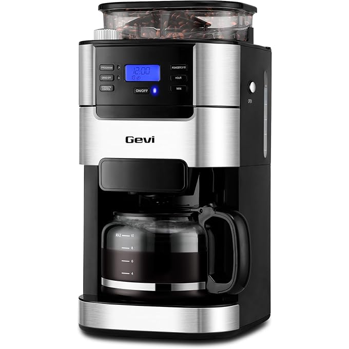 Gevi All In One 10-Cup Grind & Brew Coffee Maker with Built-In Burr Grinder | 24-Hour Programmable Timer, 1.5L Water Tank, Warm Plate, Reusable Filter & Glass Carafe for Daily Fresh Coffee Brewing - Image 1