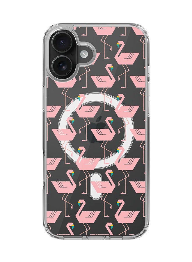 Stylizedd For iPhone 16 Plus Case [Compatible with MagSafe] Slim Magnetic cover Clear Phone Case - Feminine Flamingos - Image 1