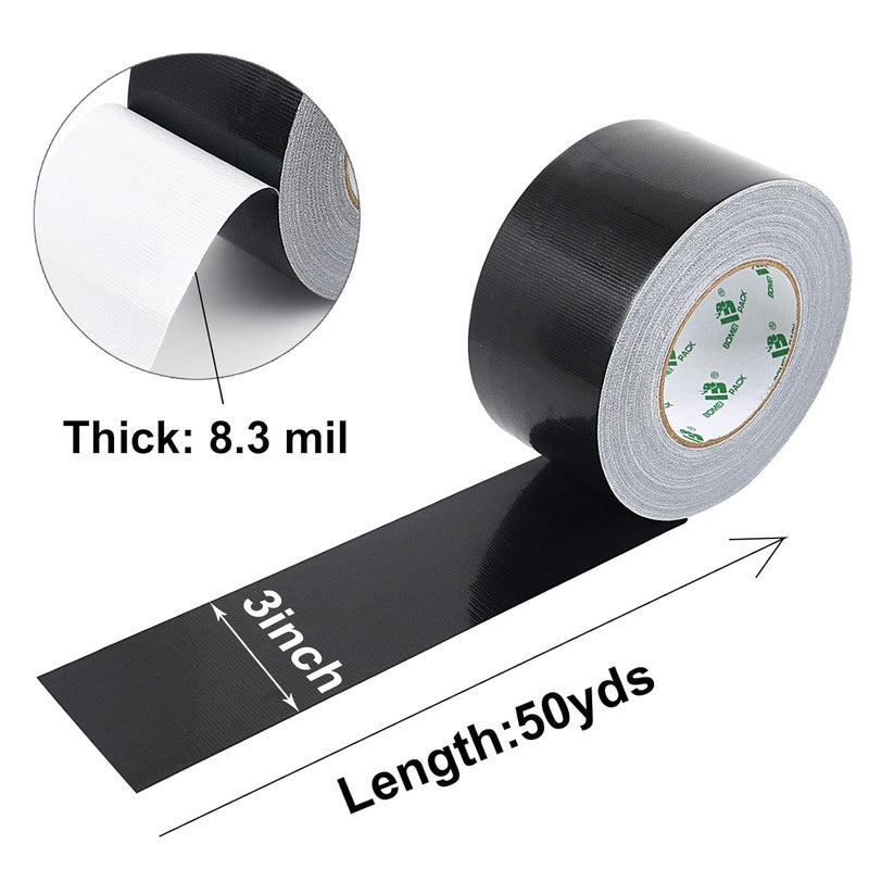 BOMEI PACK 1 Roll Black Duct Tape 3 Inch Reinforced 75mm x 50m Sticky Heavy Duty Gaffer Tape for Pipelines Fixing Repairing bindling,DIY Craft Labeling - Image 2