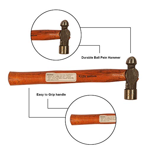 AGRICO Tata Agrico Ball Point Hammer 300g | High Carbon Steel Head | Polished Face & Peen | Wooden Handle | Ideal for Mechanics, Engineers, Garage & DIY Metalwork - Image 4