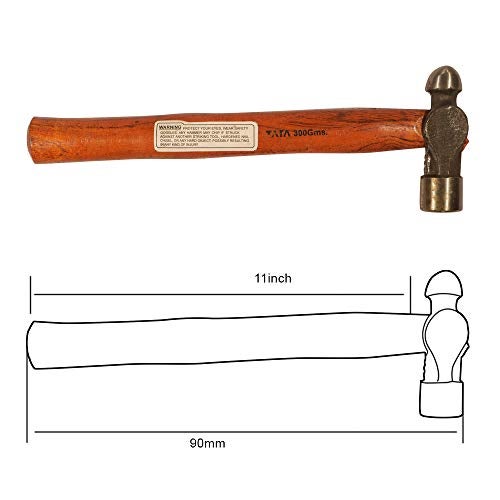 AGRICO Tata Agrico Ball Point Hammer 300g | High Carbon Steel Head | Polished Face & Peen | Wooden Handle | Ideal for Mechanics, Engineers, Garage & DIY Metalwork - Image 5