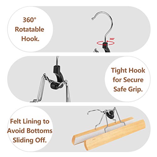 AMKUFO 12 Pack Natural Wooden Pants Hangers with Clips Non Slip Skirt Hangers Trouser Clamp Hanger Solid Wood Hanger with 360° Swivel Hook - Image 5