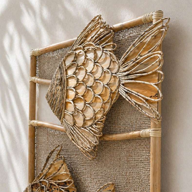 Pan Home Watamu Rattan Fishies Wall Art 77.5x5x130cm - Natural - 191PTE9900010 - Image 2